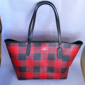Coach City Tote Buffalo Plaid Large